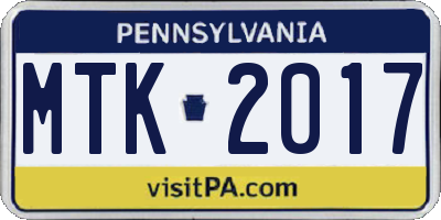 PA license plate MTK2017