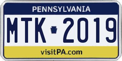 PA license plate MTK2019
