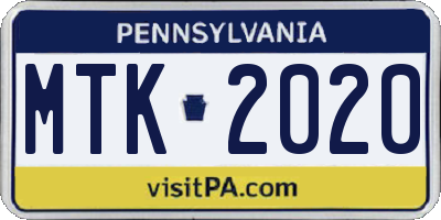 PA license plate MTK2020