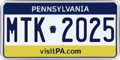 PA license plate MTK2025