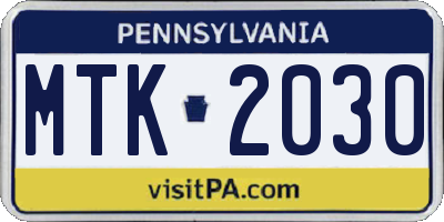 PA license plate MTK2030