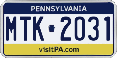 PA license plate MTK2031
