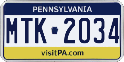 PA license plate MTK2034