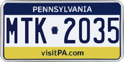 PA license plate MTK2035