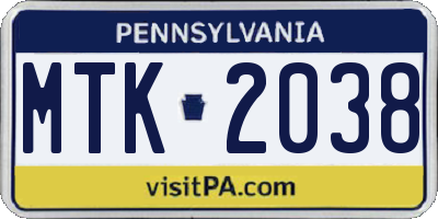 PA license plate MTK2038