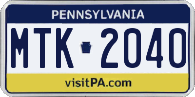 PA license plate MTK2040
