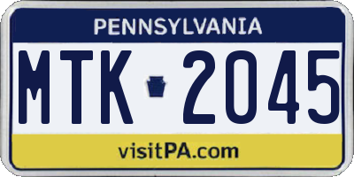 PA license plate MTK2045