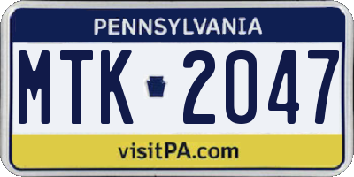 PA license plate MTK2047
