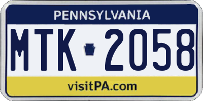 PA license plate MTK2058
