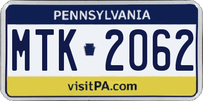 PA license plate MTK2062