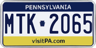 PA license plate MTK2065