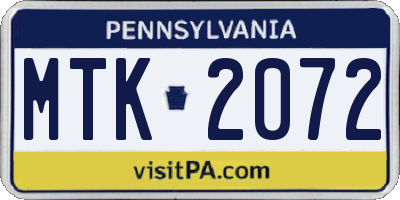 PA license plate MTK2072