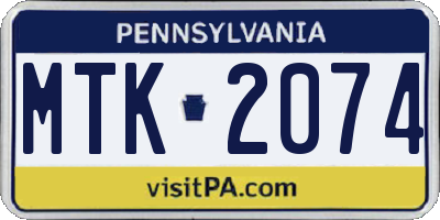 PA license plate MTK2074
