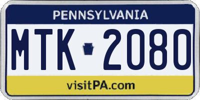 PA license plate MTK2080