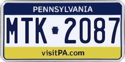 PA license plate MTK2087