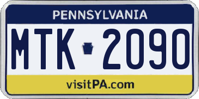 PA license plate MTK2090