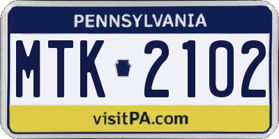 PA license plate MTK2102