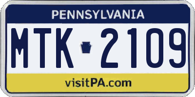 PA license plate MTK2109