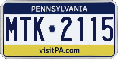PA license plate MTK2115