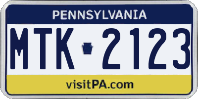 PA license plate MTK2123