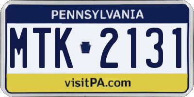 PA license plate MTK2131