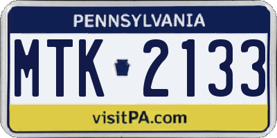 PA license plate MTK2133