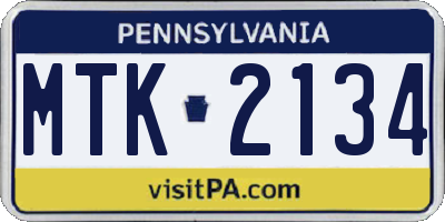 PA license plate MTK2134