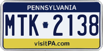 PA license plate MTK2138