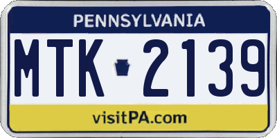 PA license plate MTK2139