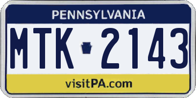 PA license plate MTK2143
