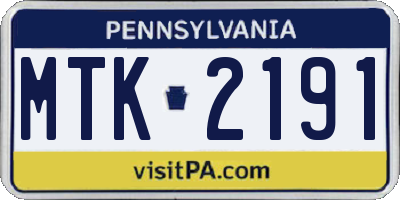 PA license plate MTK2191
