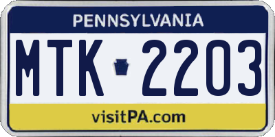PA license plate MTK2203