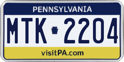PA license plate MTK2204