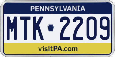 PA license plate MTK2209