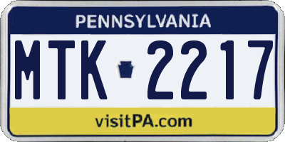 PA license plate MTK2217