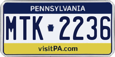PA license plate MTK2236