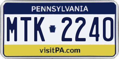 PA license plate MTK2240