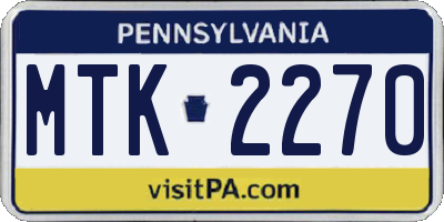 PA license plate MTK2270