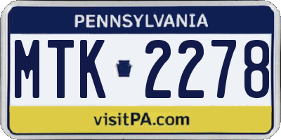 PA license plate MTK2278