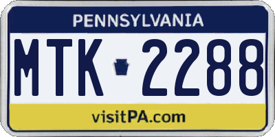 PA license plate MTK2288