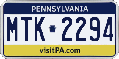 PA license plate MTK2294