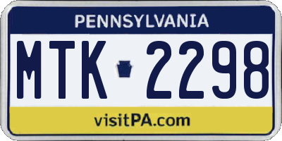 PA license plate MTK2298