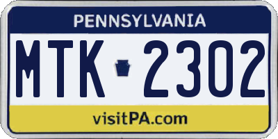 PA license plate MTK2302