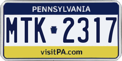 PA license plate MTK2317