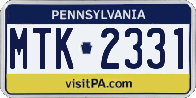 PA license plate MTK2331
