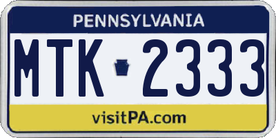 PA license plate MTK2333