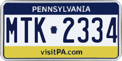 PA license plate MTK2334