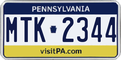 PA license plate MTK2344