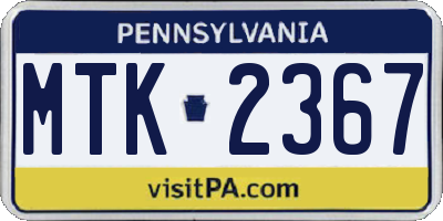 PA license plate MTK2367