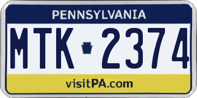 PA license plate MTK2374